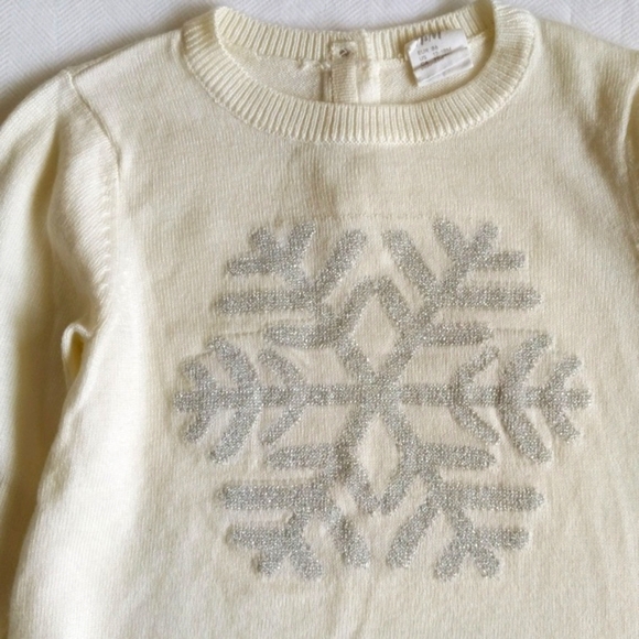 H&M cream snowflake fine knit wool content crewneck sweater 12-18 months girl - Picture 2 of 7